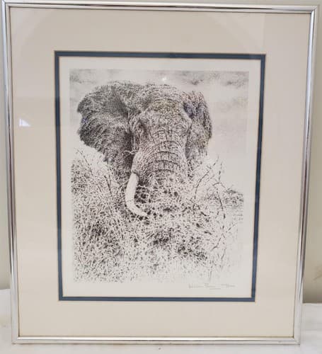 William Baker Elephant Head Print Signed & Framed Limited Edition Nature Artwork - Thumbnail 2