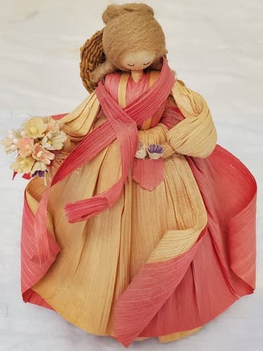 Vintage 1996 Nan’s Corn Husk Doll 7.5" Spring Girl w/ Hat & Braided Hai - Thumbnail 2