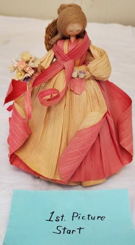Vintage 1996 Nan’s Corn Husk Doll 7.5" Spring Girl w/ Hat & Braided Hai - Image 1