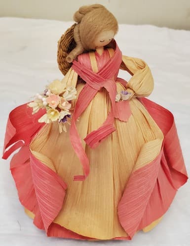 Vintage 1996 Nan’s Corn Husk Doll 7.5" Spring Girl w/ Hat & Braided Hai - Thumbnail 5