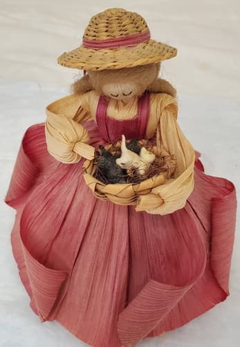 Vintage 1988 Nan’s Corn Husk Doll 7.5" Southern Belle Basket of Kittens Rare LE - Thumbnail 2