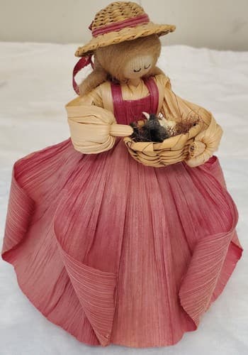 Vintage 1988 Nan’s Corn Husk Doll 7.5" Southern Belle Basket of Kittens Rare LE - Thumbnail 5