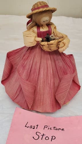 Vintage 1988 Nan’s Corn Husk Doll 7.5" Southern Belle Basket of Kittens Rare LE - Thumbnail 7