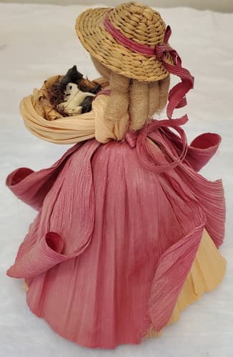 Vintage 1988 Nan’s Corn Husk Doll 7.5" Southern Belle Basket of Kittens Rare LE - Thumbnail 3