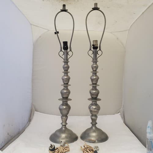 Lot of 2 Vintage Wisna Silver Sculptural Table Lamps S - Thumbnail 6