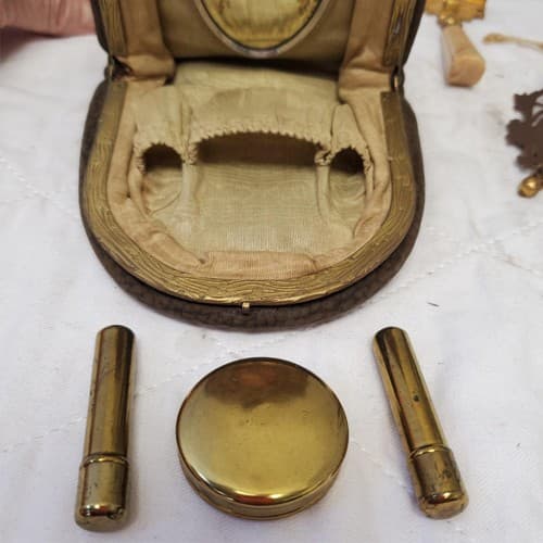 Lot of 4 Vintage Max Keller Travel Shaving Kit – Safety Razor, Containers & Leat - Thumbnail 9