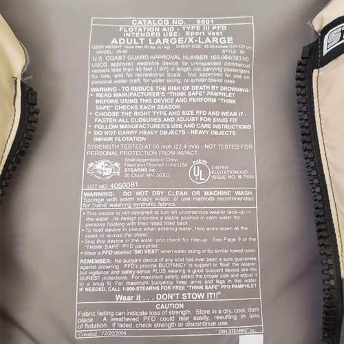 Stearns Watersports Life Jacket Catalog 6601 Type 3 PFD Adult Large 42-50 Inches - Thumbnail 7