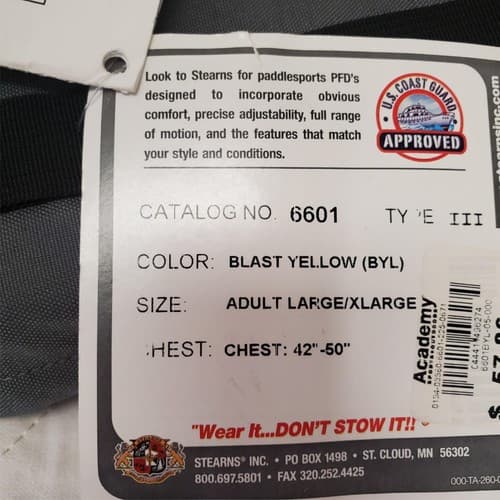 Stearns Watersports Life Jacket Catalog 6601 Type 3 PFD Adult Large 42-50 Inches - Thumbnail 9