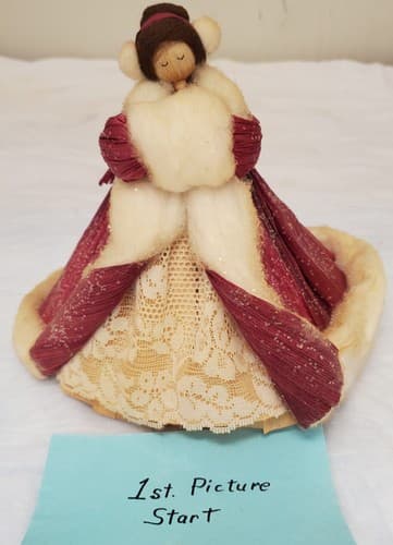 Vintage Handmade Red Velvet Doll w/ Lace & Fur Trim Coat Collector Figurine - Image 1