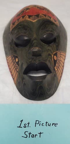 Vintage Hand Carved Painted Wood Indonesian Mask Tribal Folk Art Wall Decor - Image 1
