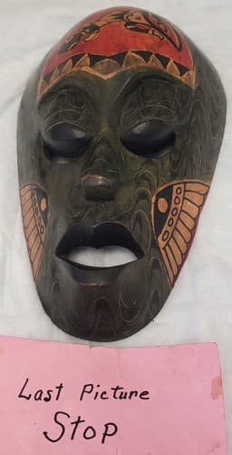Vintage Hand Carved Painted Wood Indonesian Mask Tribal Folk Art Wall Decor - Thumbnail 6