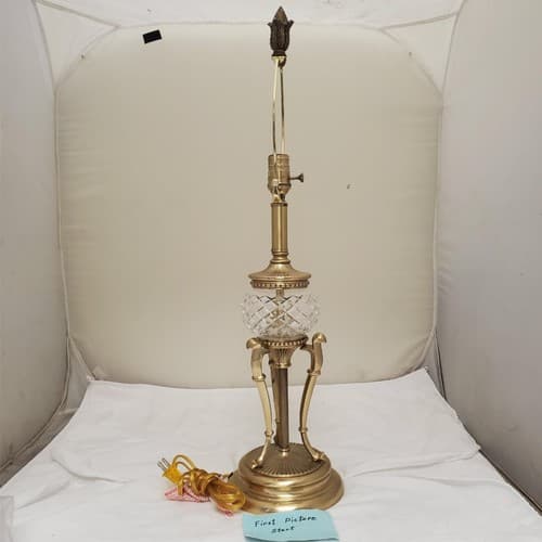 One Vintage Bombay Company Crystal and Brass Table Lamp - Image 1