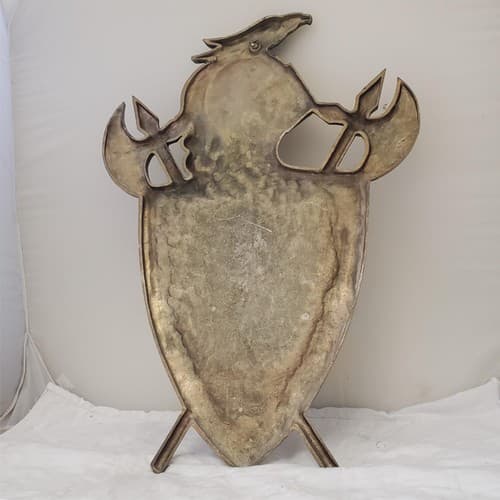 Vintage Brass Wall Plaque Knight Shield Coat of Arms Japan Lion & Battle Decor - Thumbnail 4