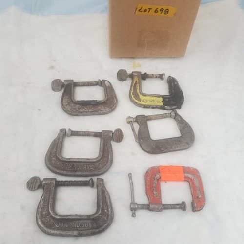 Lot of 6 Hargrave 1 1/4 Heavy Duty Metal C-Clamps Hand Tools LOT-698 - Image 1