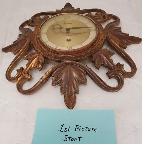 Vintage Syroco 8-Day Wall Clock Ornate Gold Mid-Century Baroque Style USA