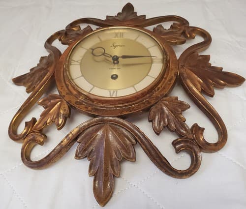 Vintage Syroco 8-Day Wall Clock Ornate Gold Mid-Century Baroque Style USA - Thumbnail 6