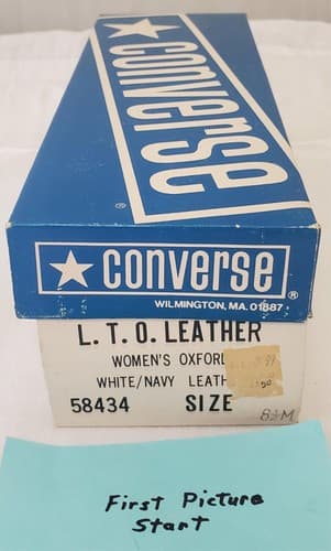 Vintage Women’s White Navy LTO Leather Converse Tennis Shoes Size 8.5M