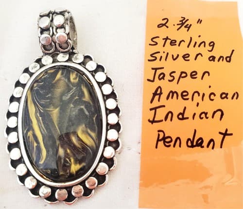 2 3/4" Sterling Silver and Jasper American Indian Pendant - Thumbnail 2
