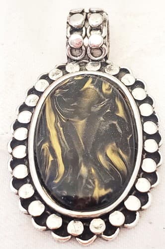 2 3/4" Sterling Silver and Jasper American Indian Pendant - Thumbnail 3