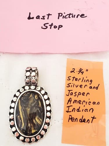 2 3/4" Sterling Silver and Jasper American Indian Pendant - Thumbnail 5