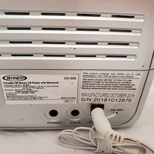 Jensen CD-555 Portable Bluetooth CD Music System Silver Aux/USB/FM Radio - Thumbnail 6