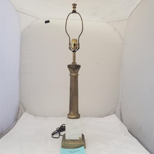 Vintage Regency White Marble Column Portable Table Lamp H - Image 1