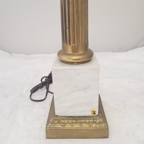 Vintage Regency White Marble Column Portable Table Lamp H - Thumbnail 3