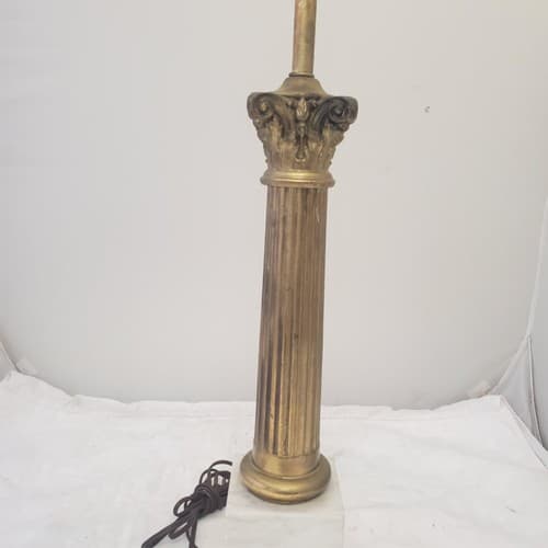 Vintage Regency White Marble Column Portable Table Lamp H - Thumbnail 4