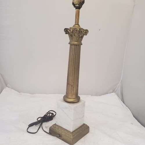 Vintage Regency White Marble Column Portable Table Lamp H - Thumbnail 6