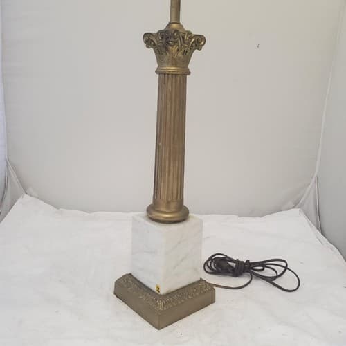 Vintage Regency White Marble Column Portable Table Lamp H - Thumbnail 8
