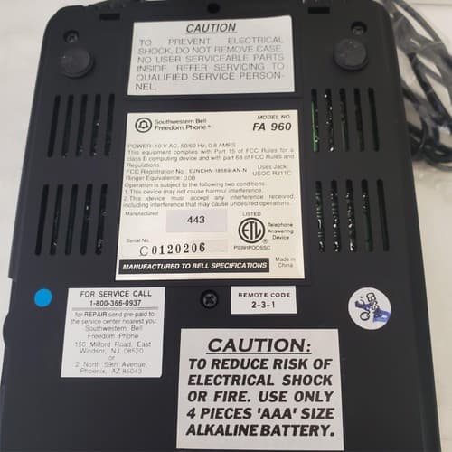 Southwestern Bell Freedom Phone Telephone Answering Machine FA 960 - Thumbnail 9
