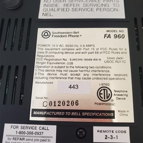 Southwestern Bell Freedom Phone Telephone Answering Machine FA 960 - Thumbnail 10