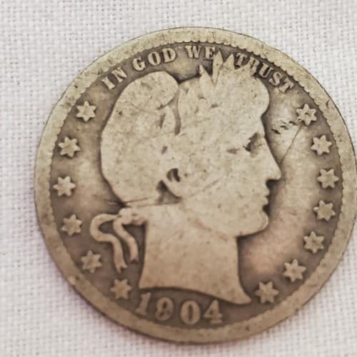 1904 O Barber Quarter Dollar US .900 Silver 25 Cent Coin New Orleans Mint - Thumbnail 2