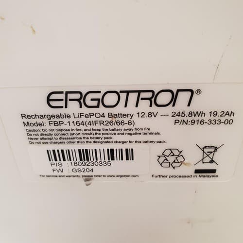 Ergotron FBP-1164 12.8V Rechargeable LiFe PO4 Battery - Thumbnail 3