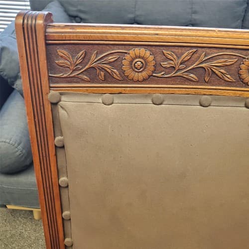 Vintage Antique Ornately Carved Wood Framed Fabric Victorian Throne Armchair - Thumbnail 3