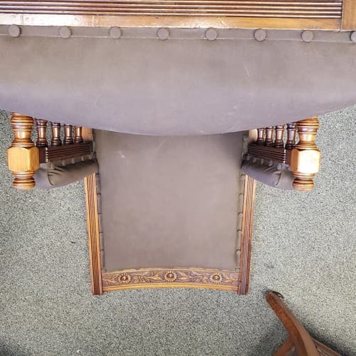 Vintage Antique Ornately Carved Wood Framed Fabric Victorian Throne Armchair - Thumbnail 7