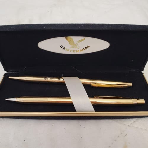 Centennial Gold-Tone Pen & Mechanical Pencil Set in Black Velvet Case - Thumbnail 2