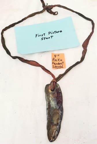 4" Vintage Signed Raku Pendant - Image 1
