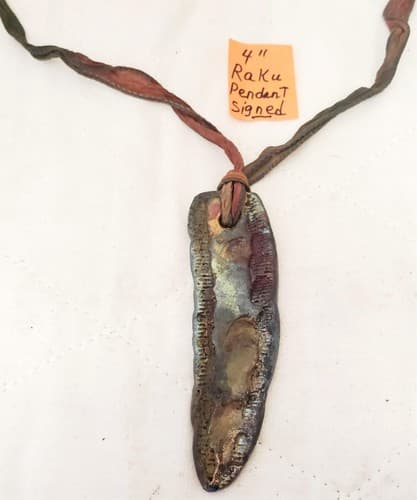 4" Vintage Signed Raku Pendant - Thumbnail 2