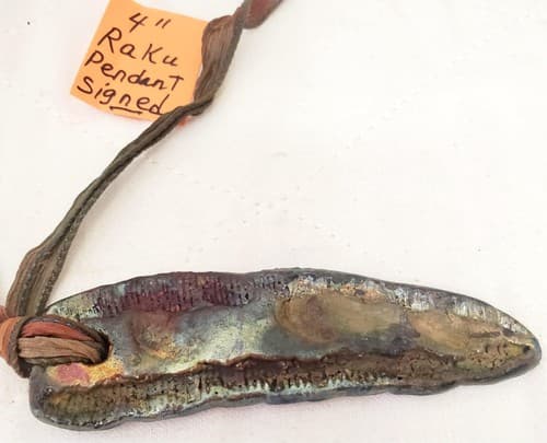 4" Vintage Signed Raku Pendant - Thumbnail 3