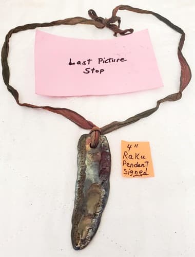 4" Vintage Signed Raku Pendant - Thumbnail 6