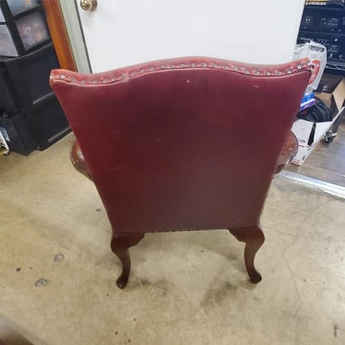 Antique Vintage Red Leather and Carved Owl Wood Armchair Law Office Chair - Thumbnail 2
