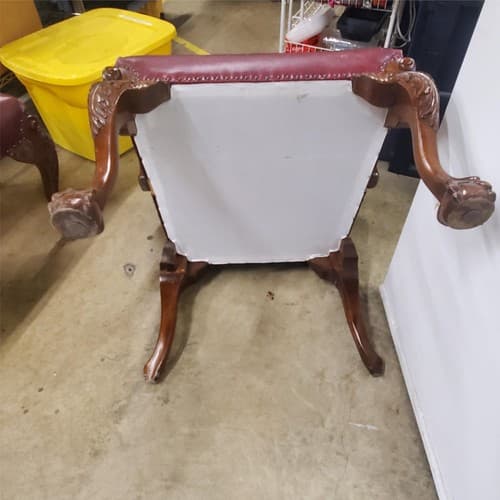 Antique Vintage Red Leather and Carved Owl Wood Armchair Law Office Chair - Thumbnail 4