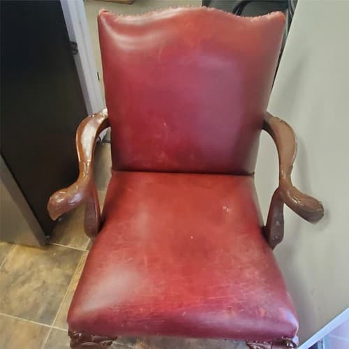 Antique Vintage Red Leather and Carved Owl Wood Armchair Law Office Chair - Thumbnail 6