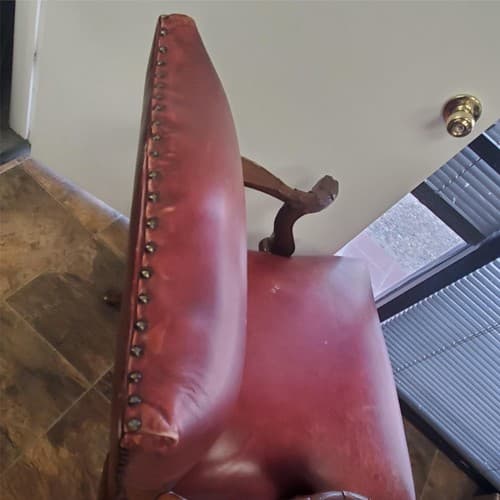 Antique Vintage Red Leather and Carved Owl Wood Armchair Law Office Chair - Thumbnail 7