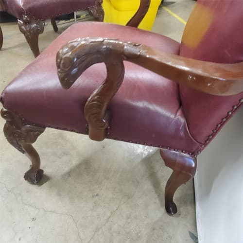 Antique Vintage Red Leather and Carved Owl Wood Armchair Law Office Chair - Thumbnail 13