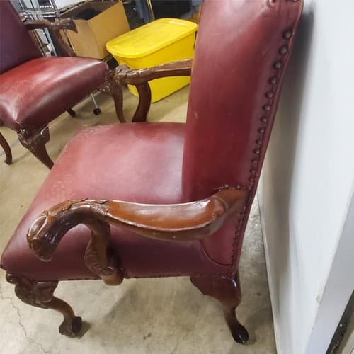 Antique Vintage Red Leather and Carved Owl Wood Armchair Law Office Chair - Thumbnail 14