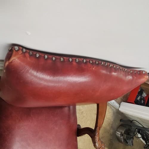 Antique Vintage Red Leather and Carved Owl Wood Armchair Law Office Chair - Thumbnail 10