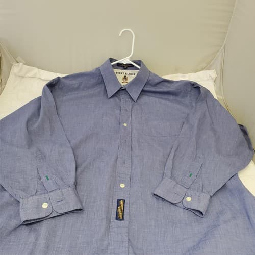 Tommy Hilfiger Shirt Mens 17-35 Blue Dress Button Up Long Sleeve - Thumbnail 2