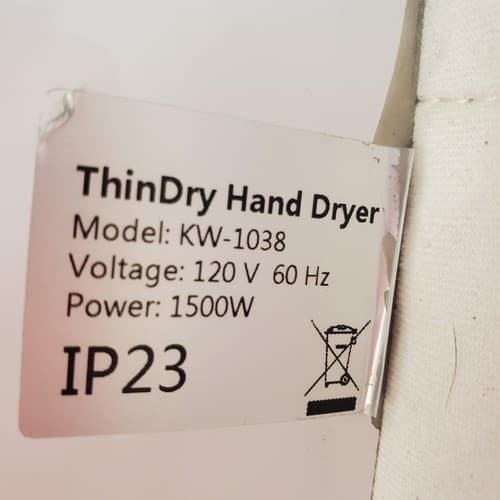 ThinDry Hand Dryer KW-1038 120V 60Hz 1500W IP23 - Thumbnail 2